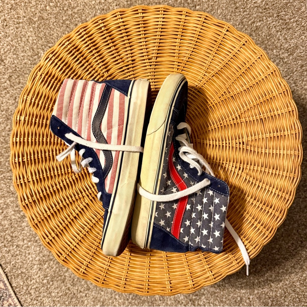 Vans Blue and Red Star High-Top Sneakers